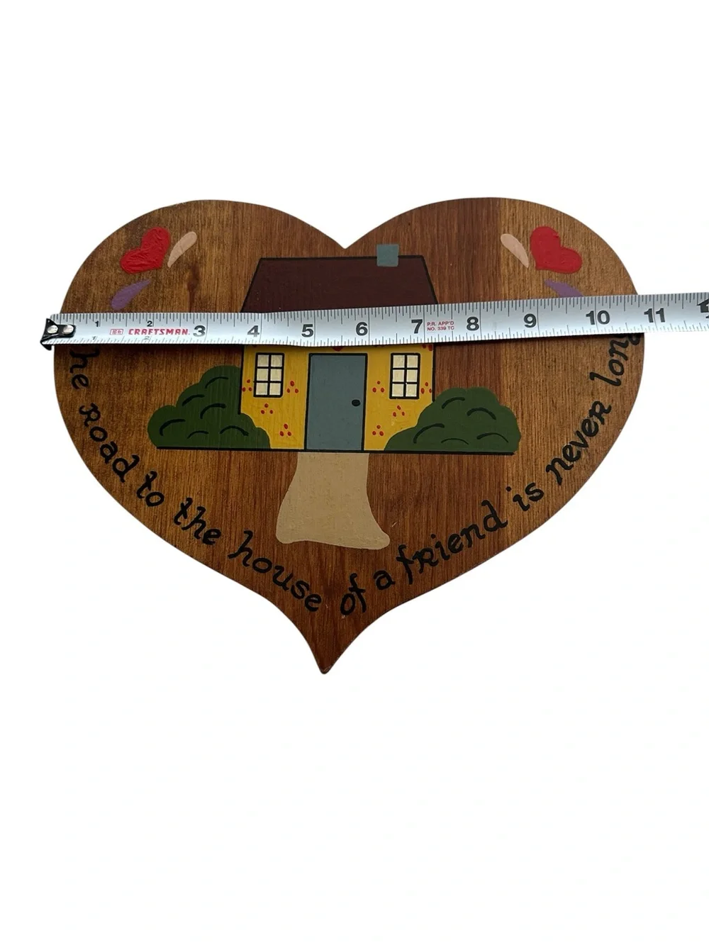 VINTAGE Hand Painted Wooden Welcome‎ Friends FOLK ART HEART Wall Hanging Plaque